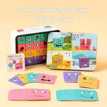 Föränderligt ansikte, Barns rumsliga tänkande tidig utbildning pusselspel, interaktivt spel för två spelare, träbyggklossleksak - Multifärgad - Visa 6