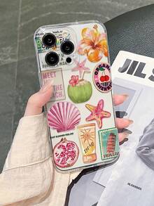 夏日海滩复古贴纸，2D图案，个性化，用途广泛，适合作为生日礼物送给男友、兄弟、父亲、朋友、叔叔、弟弟、情侣或自己。透明软壳提供全方位保护，防水防尘，兼容 17/16/15/14/13/12/11/Pro/Pro Max/X/XR/XS/XS Max/7/8/Plus和A05/13/14/23/24/25/32/33/34/52/53/54/55/56，Galaxy S20/21/22/23/24/25/26 Ultra/Plus/Fe - 無色 - 查看 5