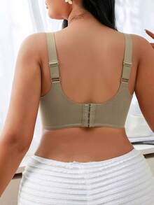 Plus Size Women Solid Color Casual Adjustable Strap Bra - Olive Green - View 2