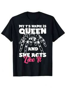 T-shirt graphique homme << My Name Is Queen Spider », lettrage blanc et rose audacieux avec imprimé araignée, manches courtes, col rond, style streetwear urbain, tissu doux et léger, cadeau idéal - Noir - Voir 9