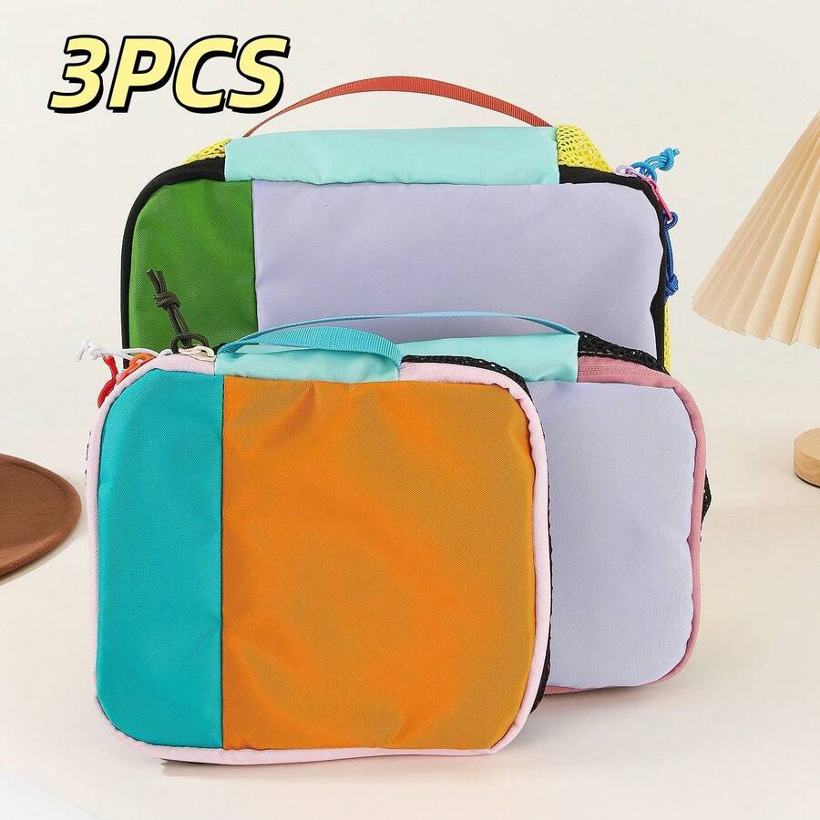 3pcs/Set New Thickened Spring/Summer Dopamine Packing Cubes, Fashion Luggage Bag, Casual Toiletry Bag, 3 Sizes For Flexible Storage, Breathable Mesh Design, Smooth Zipper, Vibrant Colors For Stylish Look, Suitable For Packing Clothes/Underwear, Great Gift For Family, Lover And Friends Toiletries Bag Wash Bag Large Capacity Shower Bag For Women Mothers Day Gift Teacher Gift Cruise Essentials Travel Essential - Multicolor - View 1