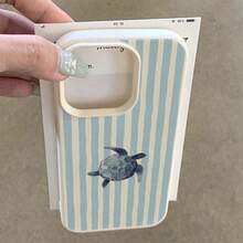 1个TPU材质浅蓝色条纹海龟图案手机壳，兼容 17 Pro Max/17/16 Pro Max/15/13/12/11、S20 FE/A15/S24/A55、Note 11/Note 12/Note 13 Pro，全包防摔软壳保护套 - 白色 - 查看 3