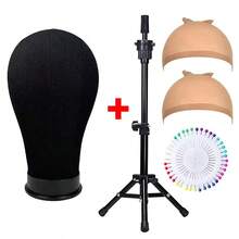 Modelo de cabeza de peluca de lienzo suave de 22 pulgadas con soporte de trípode, modelo de cabeza de entrenamiento para peluquería para hacer pelucas DIY - Ver 8