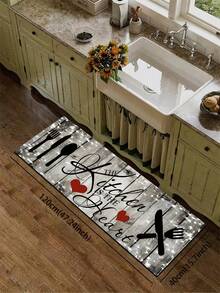 1pc Distressed Gray Wood Grain Silica Gel Kitchen Mat With Sparkling Star Effect, Decorated With Black Cutlery Pattern, Red Heart, And "The Kitchen Is The Heart" Artistic Text, Creating A Cozy Retro Kitchen Atmosphere. Luxury Fashion Kitchen Rug With Cushioning Anti-Fatigue Material - Multicolor - View 16