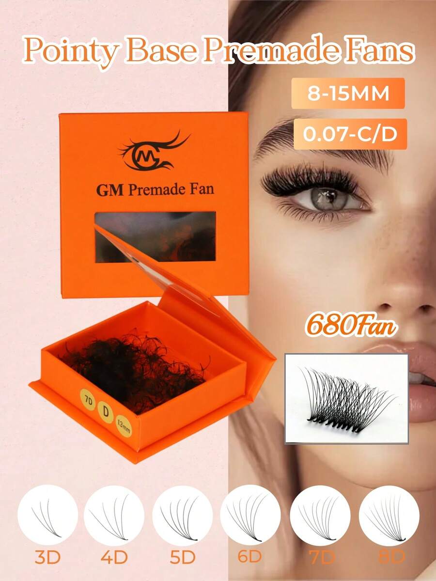 每盒680支，C卷度，0.07毫米粗，3D/4D/5D/6D/7D/8D可选，预制睫毛簇，DIY打造自然轻盈、纤细柔软的睫毛，适合日常、派对、音乐节等场合。 - C - 查看 1