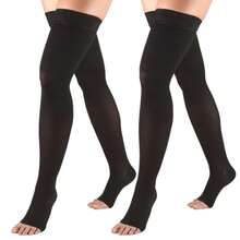 2 Pairs Unisex Thigh-High Open Toe Compression Socks, Comfortable Breathable Tight Sports Compression Socks, Suitable For All Seasons, Ideal For Gym, Hiking, Cycling, Yoga, Marathon - Multicolor - View 16
