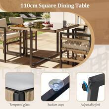 5 Piece Garden Dining Set With 1 Dining Table & 4 Stackable Chairs, Outdoor Patio Furniture Seating Group With Fine Rope & Iron Frame, 5mm Thick Glass Table Top - 黑色 - 查看 5