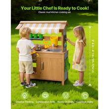 Mud Kitchen, Outdoor Mud Kitchen For Kids, Wood Outdoor Play Kitchens With Spoons, Sink, Tank, Sunshade Canopy, Shovels, Cookware Pots And Accessories, Wooden Play Kitchens For Home, Lawn - 31,5 inch, 1 tủ đựng đồ - Xem 2