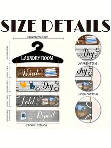 2D Flat Vintage Farmhouse Laundry Room Wall Decor - Rustic Blue & White Faux Wood Decor With Laundry Stage Labels (Wash, Dry, Fold, Repeat) - Bathroom, Bedroom, Laundry Room Wall Art - Includes Easy Installation Hardware, Farmhouse Style, Handcrafted Look, Home Decor, 2D Flat - Multicolor - View 7