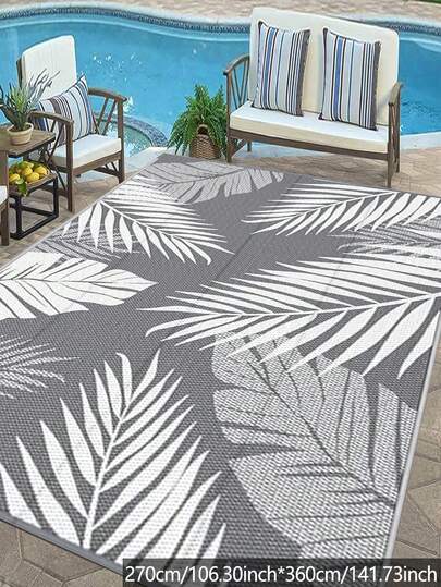 5英尺 x 8英尺户外地毯，防水，适用于露台、阳台、门廊、沙滩等场所，双面塑料编织，大面积地毯，灰白色