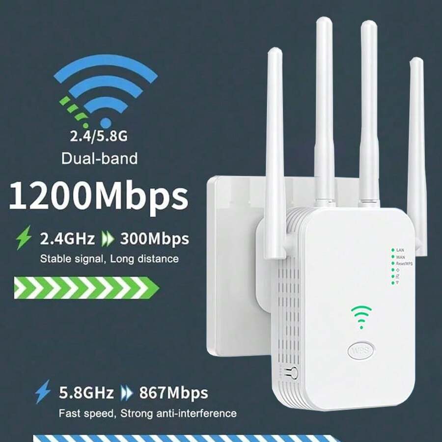 300Mbps 2.4G Single Band WiFi Signal Extender/Repeater, 4 Antennas Wireless Signal Amplifier, Plug And Play, One-Key Setup - EU C Type Plug(220-240V) - View 1