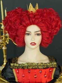 Tóc giả màu đỏ hoàng gia mới, tóc ngắn xoăn nhẹ, chất liệu tổng hợp, hình trái tim, thích hợp cho cosplay Halloween, tiệc tùng. - Nhiều màu - Xem 1