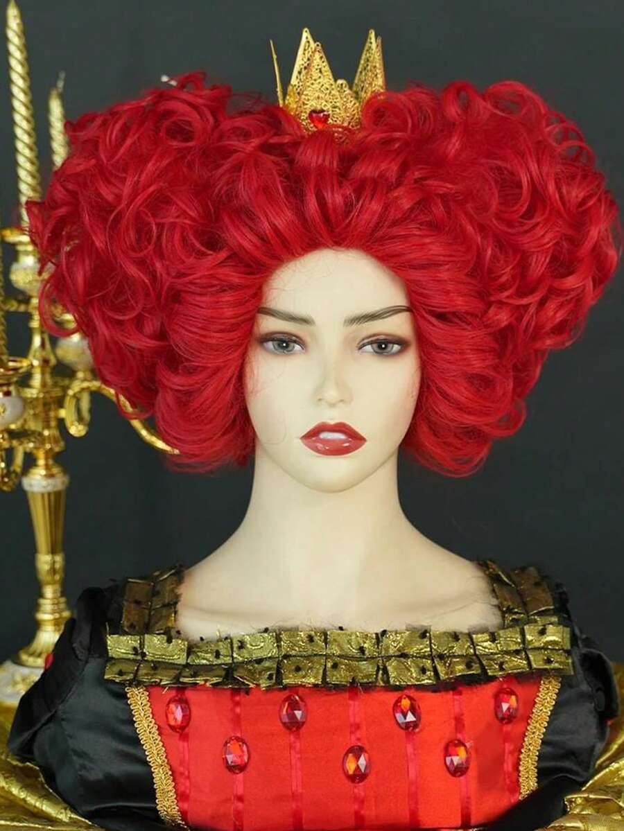 Tóc giả màu đỏ hoàng gia mới, tóc ngắn xoăn nhẹ, chất liệu tổng hợp, hình trái tim, thích hợp cho cosplay Halloween, tiệc tùng. - Nhiều màu - Xem 1