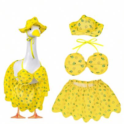 1 Set Hawaiian Pink Cherry Blossom Bikini Lawn Goose Outfit Suitable For 17/23 Inch Cement Proch Goose Clothes For Holiday Home Party Garden Yard Decor