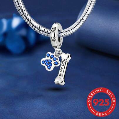 1pc 925 Sterling Silver Cute Pet Paw Print Charm Bead, Suitable For Women Bracelet, Bangle DIY Jewelry Making And Daily Decoration, Girls Jewelry Accessory