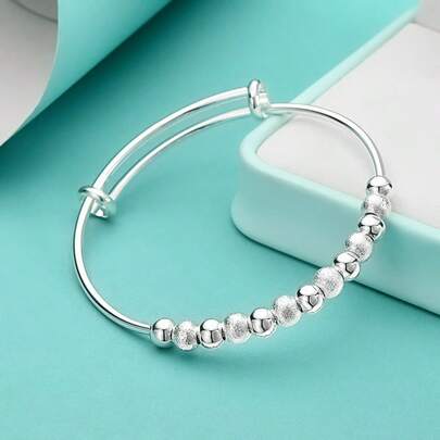 925 Silver Plated Luxury Beads Bracelets Bangles Cute For Women Fashion Party Wedding Jewelry Adjustable