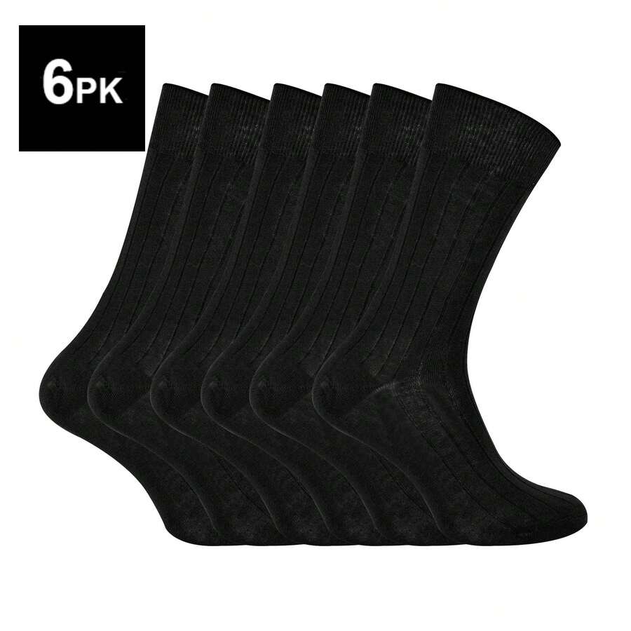 Sock Snob 100% Egyptian Cotton Socks For Men | 6 Pairs | Ribbed Seamless Black Socks Avaliable In 3 Sizes - Black - View 1