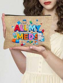 Borsa cosmetica con motivi a cartoni animati di "Tutti i miei farmaci" con pillole e bottiglie di medicinali, borsa da viaggio rossa con cuscino ad aria, borsa per il trucco, borsa per prodotti per la cura della pelle, elementi essenziali da viaggio, forniture per dormitorio, borsa da viaggio, borse a tracolla, smalto per unghie, borsa pieghevole per lo stoccaggio, stoccaggio di prodotti di bellezza, borsa per il caricabatterie, per l'estate, le vacanze, la spiaggia, i pendolari, regalo per la festa della mamma - Multicolore - Visualizzare 17