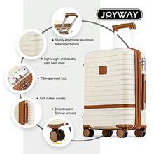 Joyway - maletas 3 piezas equipaje extensible con rueda giratoria equipaje concha dura con cerradura TSA 20 pulgadas de mano - Blanco/Marrn - Ver 3