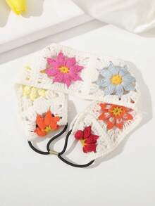 1 pieza Diadema de ganchillo hueca con flor y elástico, accesorio de fotografía para mujer, diadema de ganchillo con flor para protección solar, regalo del Día de la Madre, accesorios de verano para el cabello, bandana de playa para mujer - Multicolor - Ver 8