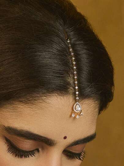 1件传统立方氧化锆额链，欧美时尚水滴新娘发链