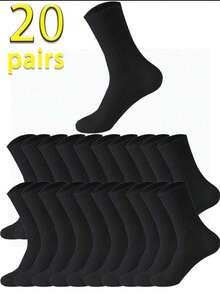 20/10/5/3/1 双装男士中筒袜，男士高弹力袜，柔软舒适透气，男女皆宜日常穿着，简约舒适的中性款中筒袜，男女通用黑白纯色中筒袜 - 彩色 - 查看 1