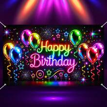 - Banner de neón de feliz cumpleaños de 71 x 43 pulgadas, decoración de fiesta de cumpleaños, globos luminosos, decoración de fiesta de cumpleaños, accesorios para fotos de fondo para niñas - 1 - Ver 2