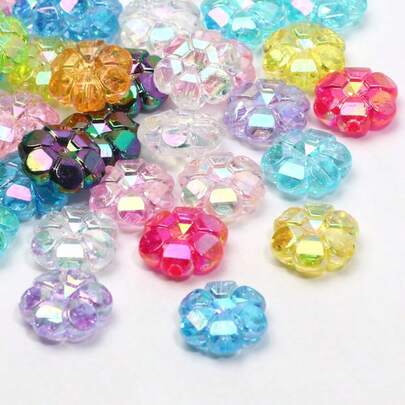 50颗10毫米多色花朵亚克力隔珠，适用于珠宝制作DIY手链、项链、手机链、钥匙扣等配件