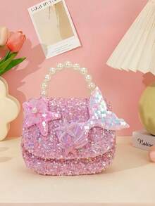 1pc Sequin Material Five-Pointed Star Fish Tail Adjustable Crossbody Bag/Handbag, Suitable For Outings, Holiday Gift - Pink - View 1