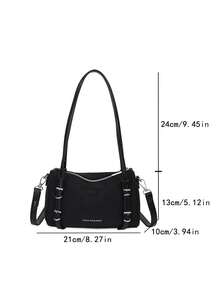 Bolso de hombro de mujer de moda, bolso de mano y bandolera minimalista de unicolor con decoración de hebilla, bolso de alta calidad con diseño único tipo Boston, adecuado para ir al trabajo, compras y uso diario - Negro - Ver 12