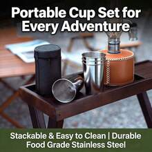 Mini Stainless Steel Outdoor Portable Drinking Cup Set With Leather Case, Small Size - Multicolor - View 2