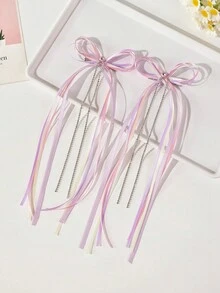 2件装女孩甜美可爱精致芭蕾舞风格发饰/发夹，彩色丝带蝴蝶结和钻石花朵装饰发卡 - 彩色 - 查看 10