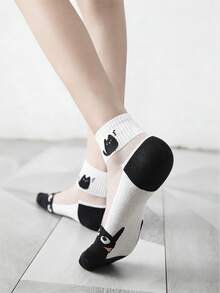 Calcetines cortos de malla transpirable con diseño de gato de dibujos animados, calcetines casuales de verano - Multicolor - Ver 3