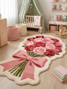 1pc Red Rose Bouquet Decorative Carpet, Decorative Carpet, Bedroom Decor, Small Rug, Carpet, Home Decor, Living Room Carpet, Living Room Small Rug, Bedroom Carpet, Living Room Home Decor, Outdoor Carpet, Washable Carpet, Mother's Day Gift - Multicolor - View 3