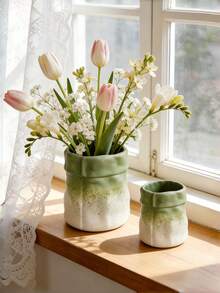 1 pieza Jarrón degradado verde, pieza decorativa exquisita con estilo de madera color crema, adecuado para arreglos florales en la sala de estar, el alféizar de la ventana y la mesa del hogar. Disponible en tamaños grande y pequeño. - La bolsa de papel se vuelve verde gradualmente - Ver 5