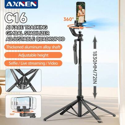 AXNEN Gậy selfie kiêm chân máy 183cm/72in có đèn chiếu sáng, chân đế có thể kéo dài, điều khiển từ xa Bluetooth, ổn định hình ảnh AI, phù hợp với điện thoại thông minh và Android, lý tưởng cho du lịch, quay vlog, quay video/chụp ảnh, kỳ nghỉ hè, hoạt động ngoài trời, phát trực tiếp.