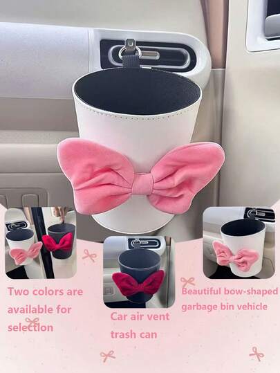 1pc Pink & Red Bow Car Air Vent Trash Can, Car Accessories Garbage Bin Decoration