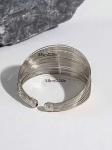 imoli 1件时尚几何不对称银色宽手镯，适合海滩、度假拍照、日常搭配，珠宝礼品 - 28180-1-S - 查看 7