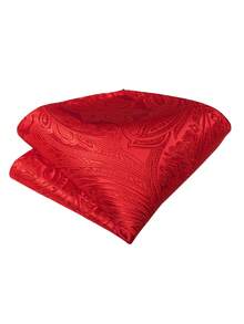 Bộ 4 món trang sức nam thanh lịch màu đỏ nhiệt đới gồm cà vạt Ascot, khăn cài túi áo, khuy măng sét và nhẫn vàng, thích hợp cho tiệc cưới. - Đỏ - Xem 2