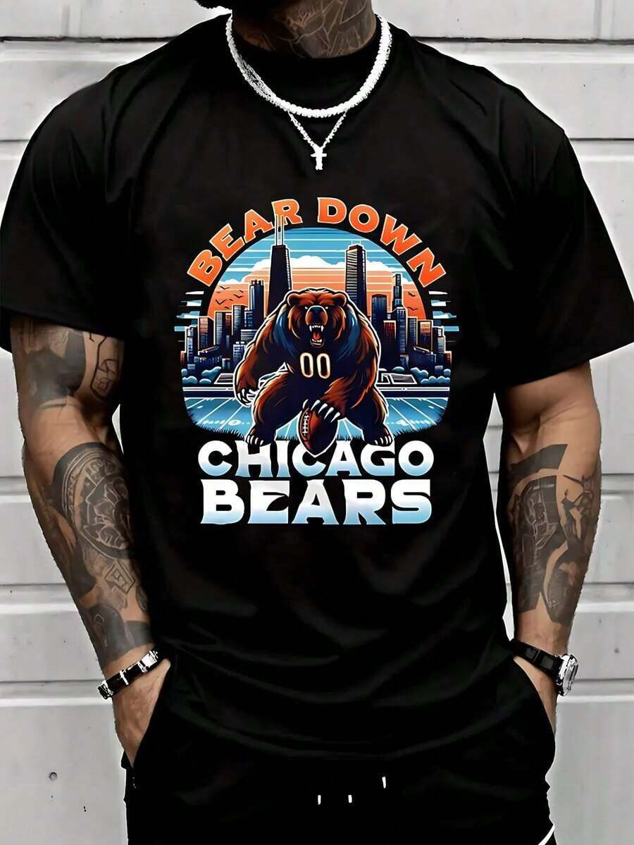 Graphic-Shirt,Unisex Casual-Shirt, Cotton Chicago Bearss Bear Down Graphic Black - Shirt Colorful Graphic Printed Pattern-Shirt, Regular Fit, Round Neck, Elastic Fabric, Inspirational Design,-Shirt,Y2K, Regular Size Women's-Shirt XXS-5XL,Summer Tees,Unisex Sizes KW34 - màu đen - Xem 1
