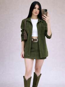 Women's Set Long Sleeve Shirt And Marrant Skirt Sensory Boho Casual Cute Luxury Elegant - 綠色 - 查看 5