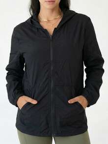 Women's Windbreaker Jacket With 2 Pockets, Urban Style, And Hood - Negro - Ver 4