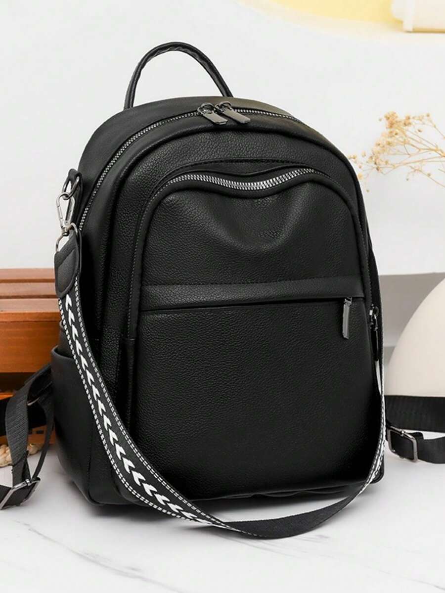 2026 Black Leather Backpack For Women, Fashion Casual Daypack - A - View 1