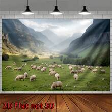 [2D Flat Printing]2D Flat Design, 1 Large Landscape Featuring Pasture Sheep, Mountains, Rivers, And Lakes,Large Polyester Fiber Backdrop, Suitable Home Decoration And Party Events, No Power Required, Easy To Hang, Housewarming, Birthdays, And Decoration Enthusiasts, Indoor And Outdoor Decoration, Party Setup, Landscape Design, Highquality Printing, Wall Art, A Musthave Nature Lovers, 2D Flat Design - 多色 - 查看 6