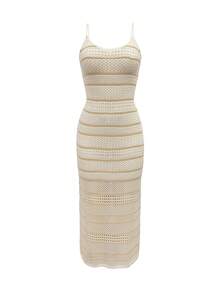 Women's Sexy Backless Halter Maxi Dress, Sheer Beach Cover Up Vacation - Apricot - View 8