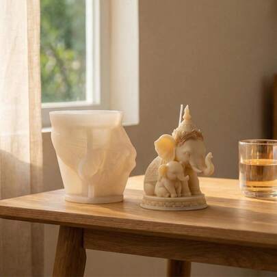 Khuôn nến hình voi 3D, khuôn silicon làm nến, khuôn nhựa hình voi mẹ và voi con cỡ lớn, khuôn làm nến thơm, xà phòng, đồ thủ công bằng thạch cao tự làm, quà tặng trang trí nhà cửa cho người làm nến.