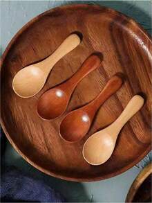 1/2pcs Wooden Short Handle Spoon Set, Suitable For Dessert, Ice Cream, Coffee, Tea, Milk Powder And Mini Jam - Multicolor - View 3