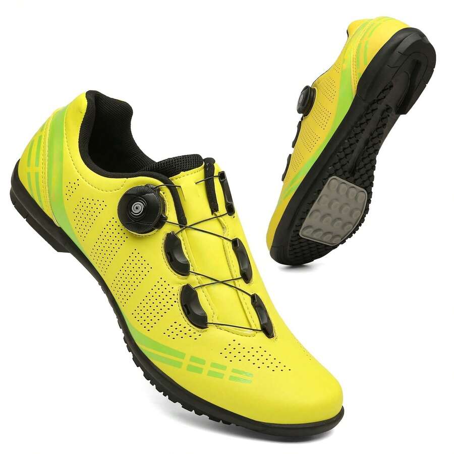 Men's Road Cycling Shoes, Breathable Compatible Bike Shoes With Buckle, For Road & MTB Riding - Yellow-rubber - View 1