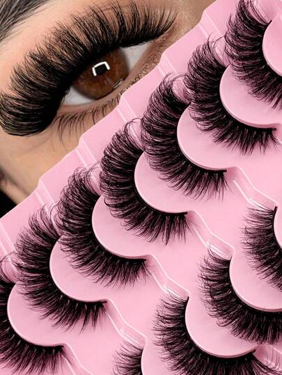 Hinarin 7 pares de nuevas pestañas de ojo de gato naturales y largas con banda transparente, pestañas alargadas con extremos alados, pestañas postizas de mink falso, tiras de maquillaje para pestañas, pestañas, pestañas postizas