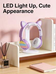 Gerripuer Over-Ear Wireless Headphones, Retractable Foldable Design, Gift For Women, Ideal For Online Lessons, Stress Relief, HiFi Stereo Bass, LED Light - Purple - View 6